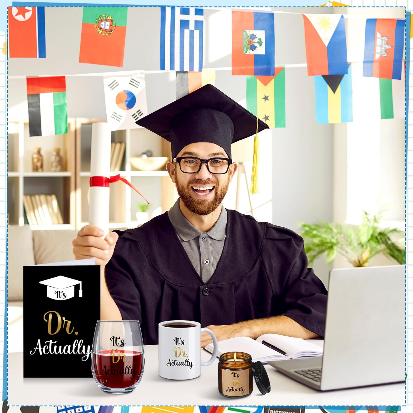 Didaey 4 Pcs It's Dr Actually Graduation Gift Set for Phd Doctorate Degree Physician 11 oz Coffee Mug and 18 oz Stemless Wine Glass Doctorate Graduation Gift for 2026 Medical Graduate Congratulation