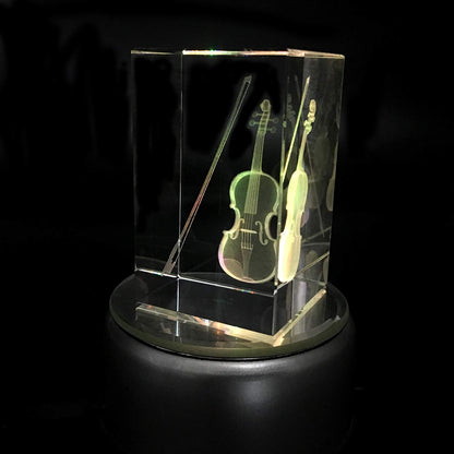 XINDAM 3D Violin Paperweight Laser Etched in Crystal Glass Cube Music for Graduation Christmas Birthday Valentine's Day