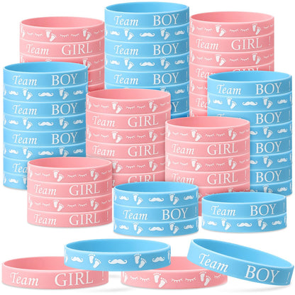 Jetec 60 Pieces Gender Reveal Bracelets, Team Boy Silicone Wristbands and Team Girl Rubber Bracelets for Gender Reveal Ideas Party Supplies Decorations