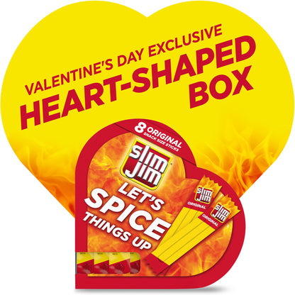 Slim Jim Smoked Meat Sticks, Original, Gifts for Him, Valentine's Day Heart Gift Box, 6g Protein Per Serving, .28oz (8 Sticks Per Box)