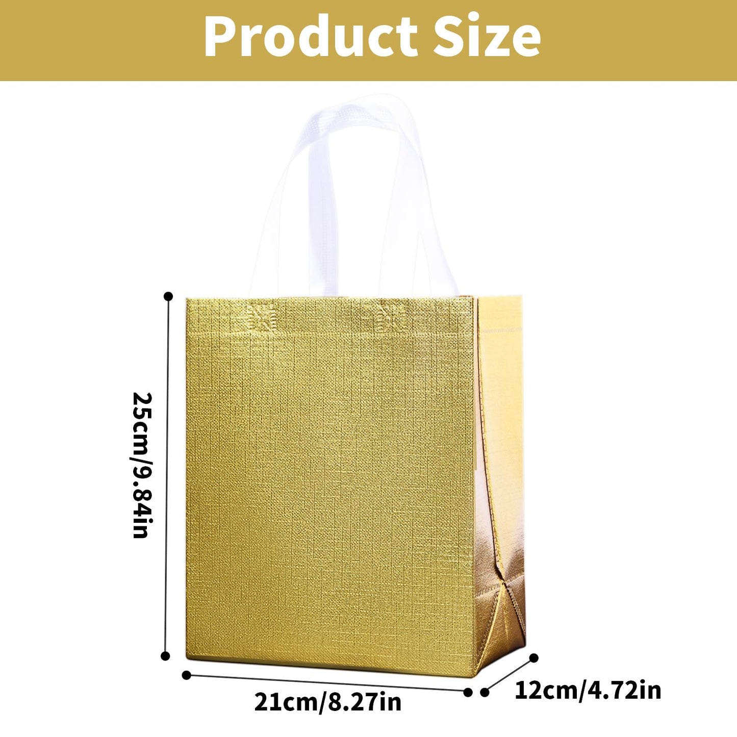 Glossy Gold Gift Bags with Handle 20-Pack,Reusable Non-woven Party Favor Bags with Sturdy Base for Birthday Wedding Easter,8.27x9.84x4.72 Inches (Gold, X-Small)