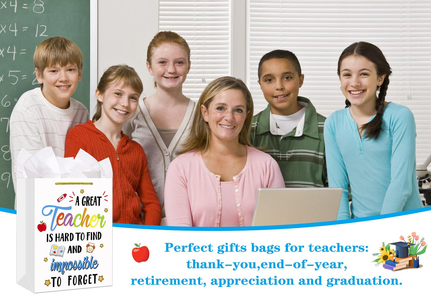 FaCraft Teacher Gift Bags with Handle-11.5" Large Teacher Appreciation Gift Bag with Tissue Paper End of Year Graduation Gifts for Teachers Retirement Appreciation Day Xmas Gifts for Teachers