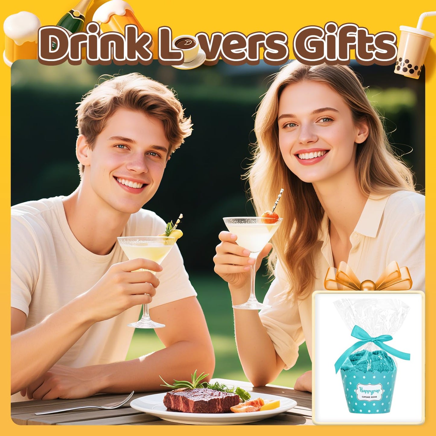 HAPPYPOP Funny Gifts for Women Men - Boba Tea Taco Gifts for Her, Bourbon Coffee Socks