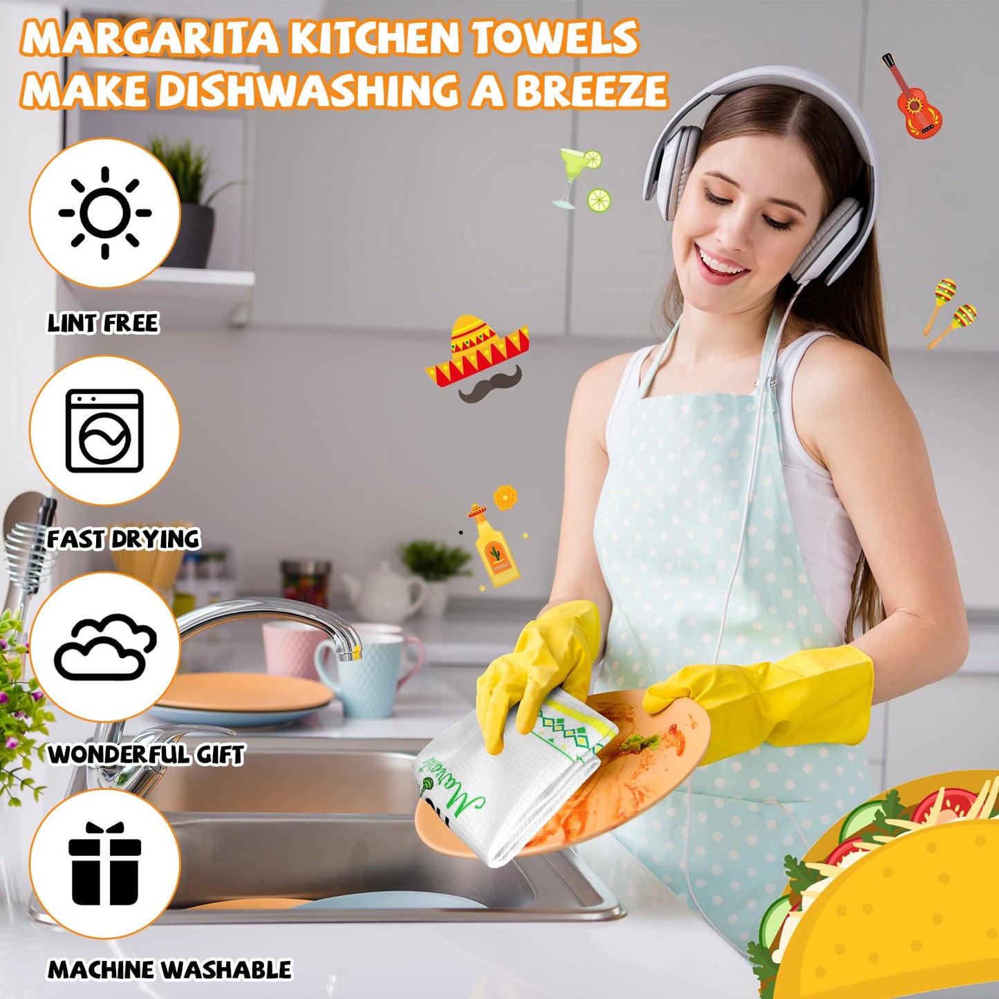 Remagr 6 Pcs Margarita Funny Kitchen Towels I Need a Huge Margarita Kitchen Towels Dish Towel for Taco Lovers Gifts Sweet Housewarming Gift