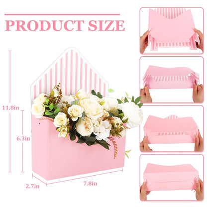 FYSUIMU 4Pcs Mother's Day Floral Envelope Box Empty Flower Stripe Paper Box Florist Bouquet Packaging Boxs for Valentine's Day Wedding Birthday Party Arrangements, Pink