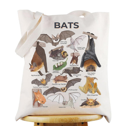 G2TUP Funny Bats Species Tote Bag Bat Lovers Gifts Bat Themed Shopping Grocery Bag Bats Animal Merchandise