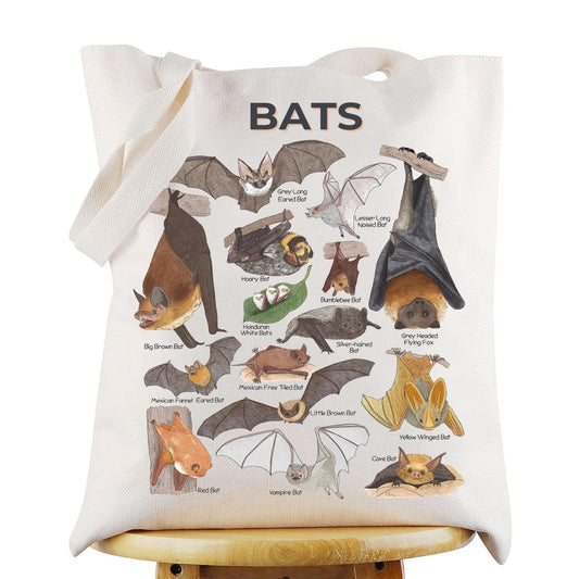 G2TUP Funny Bats Species Tote Bag Bat Lovers Gifts Bat Themed Shopping Grocery Bag Bats Animal Merchandise