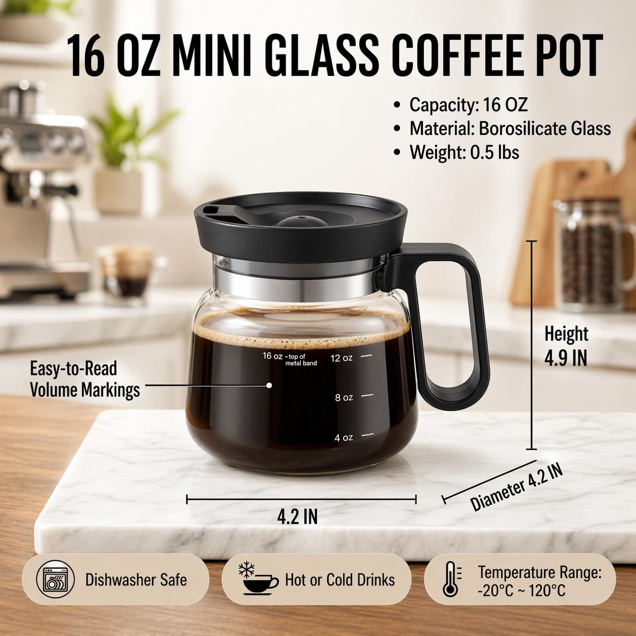 Coffee Pot Mug with Lid, 16oz Glass Mini Coffee Pot Cup, Heat-Resistant Clear Travel Mug, Spill-Resistant Novelty Coffee cup for Office Desk & Coffee Lovers gift