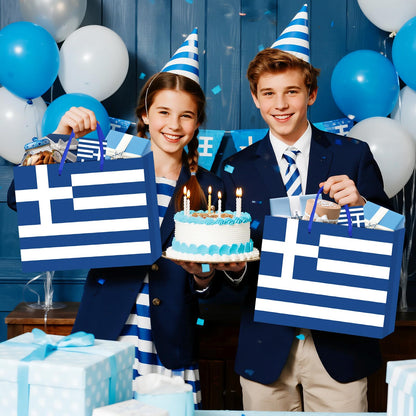 Neptniopllab Greek Flag Gift Bag with Card & Wrapping Papers,Blue White Greece Theme Party Decorations Gift Bag for National Day of Greece,Birthday,Greek Family Gathering Dining,Goodie Treat Bag