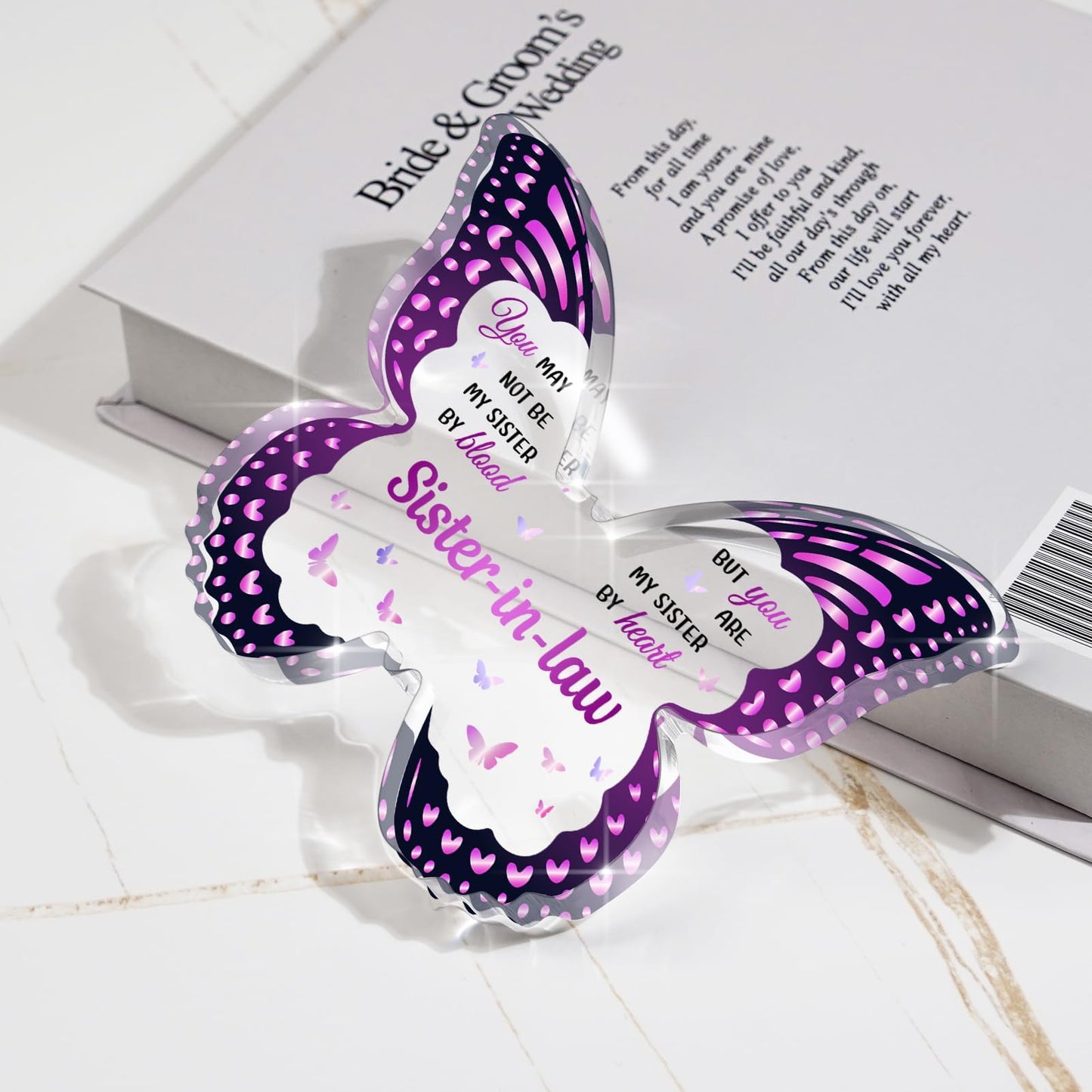 Sister In Law Gifts, Gifts for Sister In Law, Birthdays Mothers Day Thanksgiving Christmas - Butterfly 5x3.8 IN Acrylic Decorative Plaques