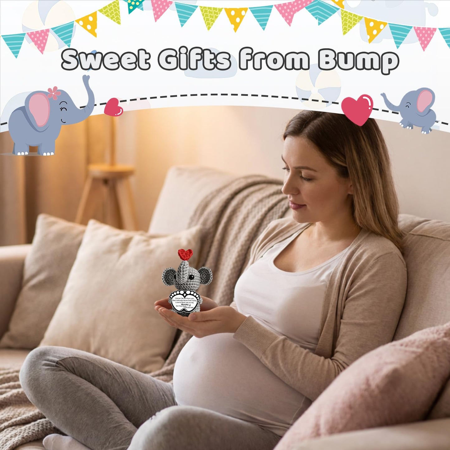 New Mom Gifts First Time Mom to Be Pregnant Expecting Mommy Birthday Gifts for Handmade Cozy Crochet Elephant Best Cute Present Boy Girl Moms Mama from Husband Baby Shower Essentials