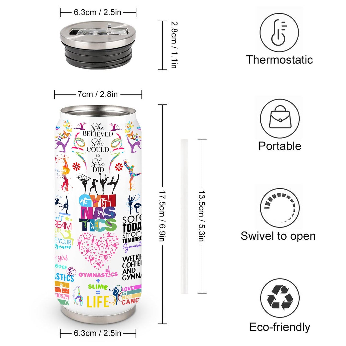 Gymnastics Tumbler Cup With Lid,Gifts For Gymnast Gymnastic Birthday Gift Stainless Steel Vacuum Coffee Mug Cup Gymnastic Gifts For Women Girls 17 Oz