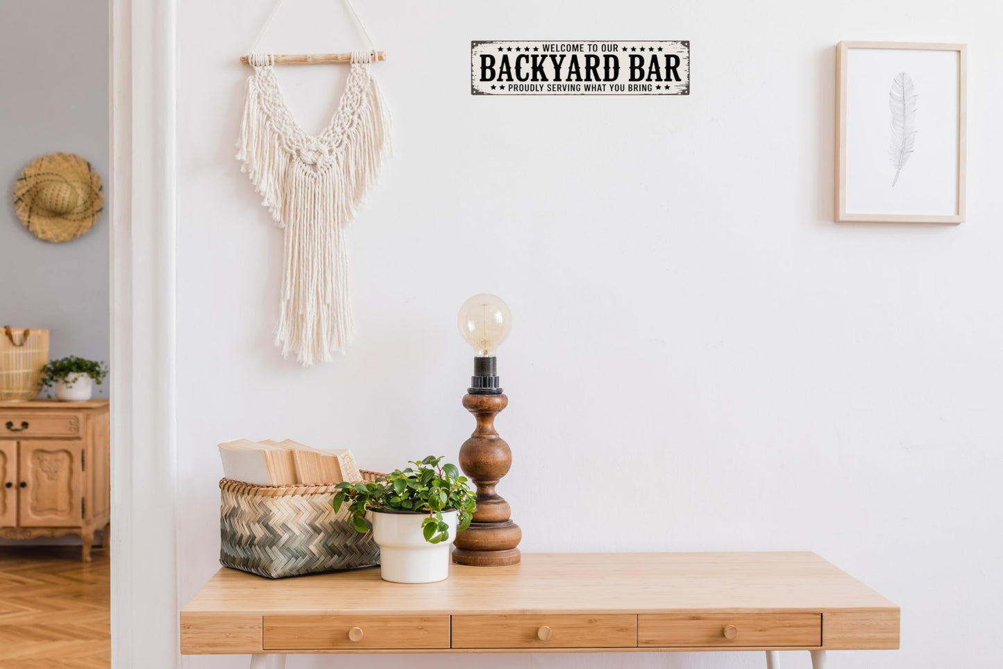 AWISZZZ Backyard Bar Metal Sign 4x16in Rustic Plaque for Outdoor Entertainment Wall Decor Party Host Gift