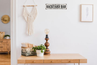 AWISZZZ Backyard Bar Metal Sign 4x16in Rustic Plaque for Outdoor Entertainment Wall Decor Party Host Gift