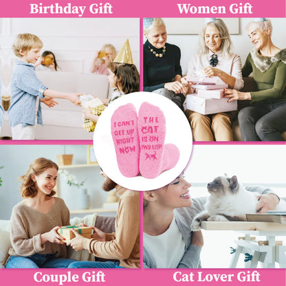 Mothers Day Gifts for Mom Grandma Wife- Funny Cat Mom Fuzzy Slipper Socks