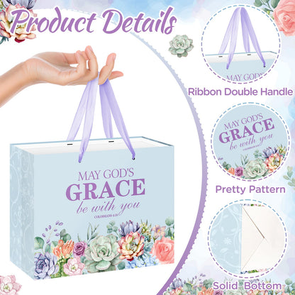 Christian Art Gifts Bag with Card & Purple Tissue Papers,Scripture Gift Bag,May God's Grace Be With You Scripture Gift Bag with Bible Verse for Mother's Day,Baptism,Wedding,Christian Goodie Treat Bag