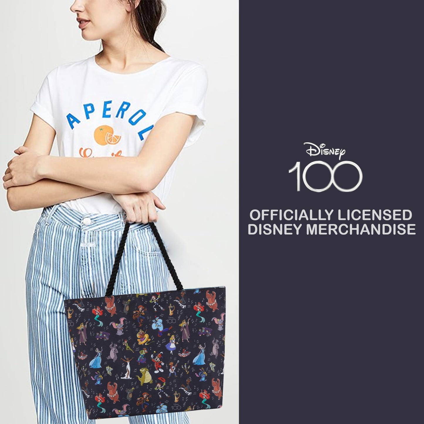 Disney Mickey & Stitch Canvas Tote Bag – Official 100 Minnie Mouse Travel Tote for Girls, Boys, Teens & Adults