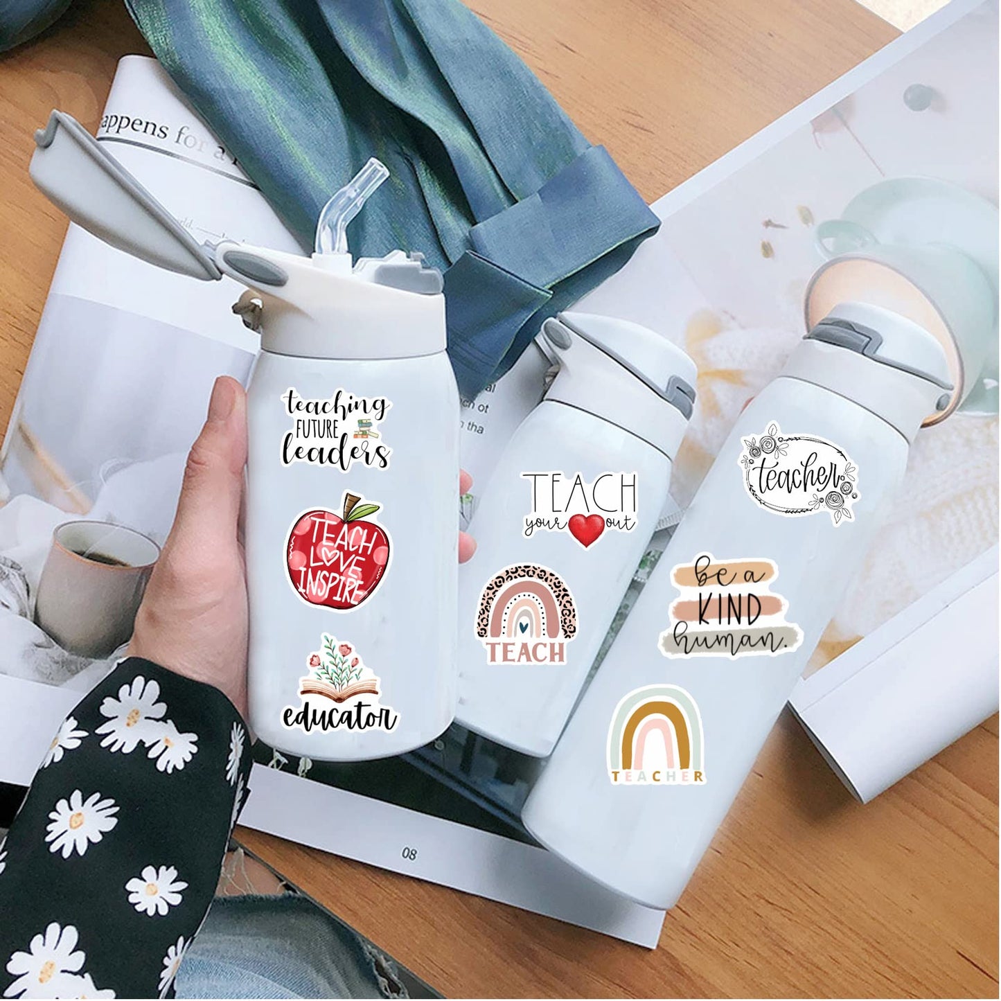 Teacher Stickers 50 Pcs, Vinyl Waterproof Stickers for Laptop Water Bottles Notebook, Teacher Appreciation Gifts in Bulk