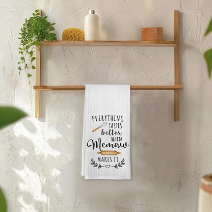 Memaw Mothers Day Birthday Gifts Kitchen Towels for Grandma from Grandkids, Everything Tastes Better When Memaw Makes It Grandma Dish Hand Tea Towels for Bathroom Kitchen Decor, 16x24 Inch