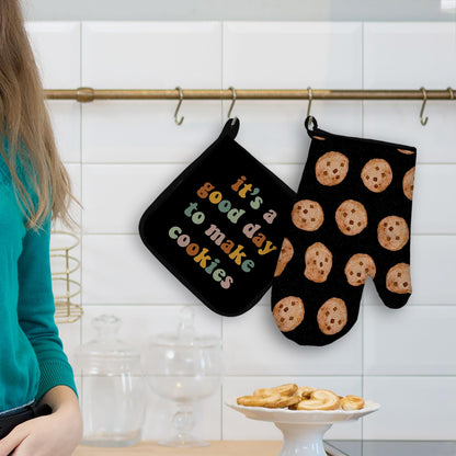 Mingnei Baking Gifts Oven Mitts and Pot Holders Sets, It's a Good Day to Make Cookies Heat Resistant Potholder Kitchen Decor for Cooking BBQ Grilling, Gifts for Baker Baking Lovers Oven Glove Set