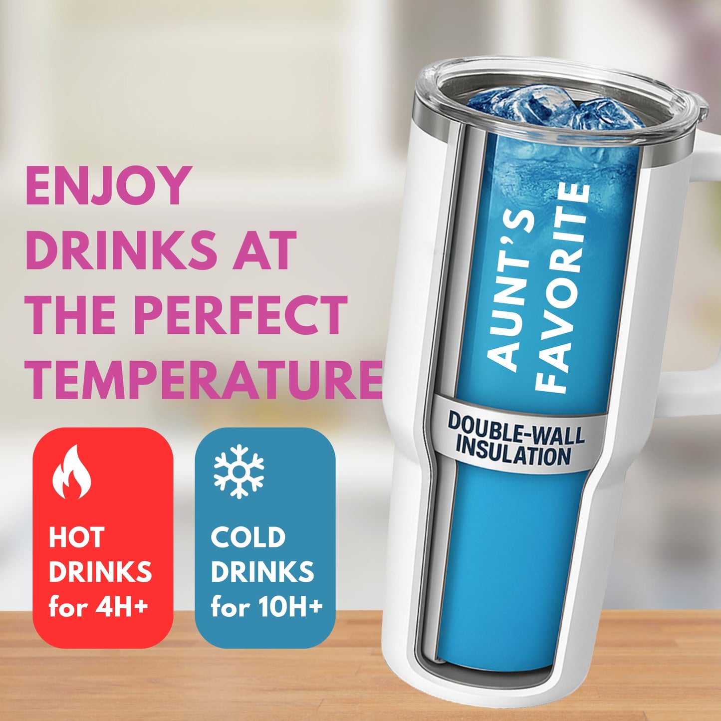 Mothers Day Gifts for Aunt - Cool Aunt Club Coffee Tumbler 40Oz, Best Auntie Gifts from Niece Nephew for Birthday, Presents for First Time & Best Auntie Ever, New Aunty Cup with Handle Straw