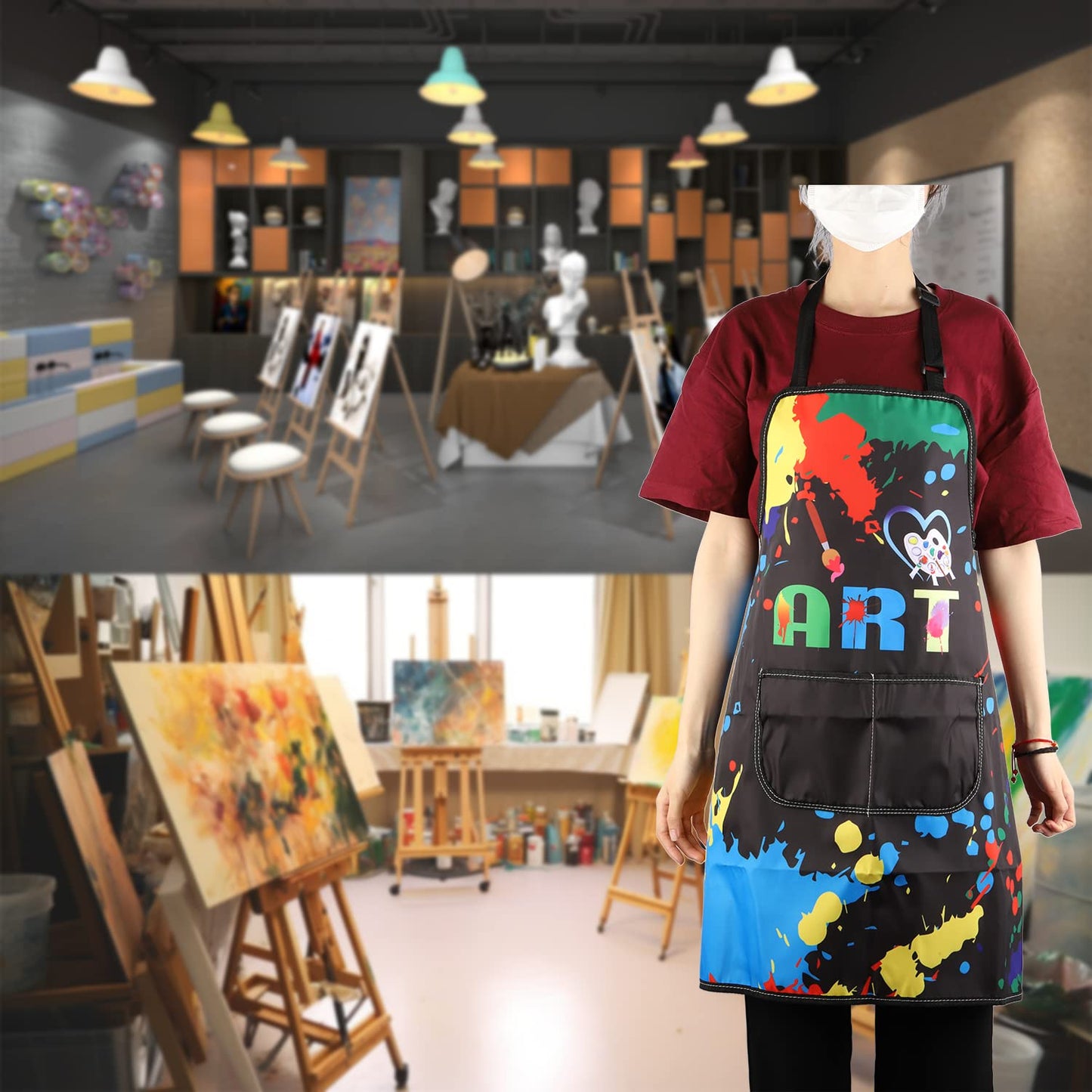 MBMSO Painting Artist Apron with Pockets Artist Painter Gifts Art Lover Gift for Art Teacher Student Painter Apron Waterproof