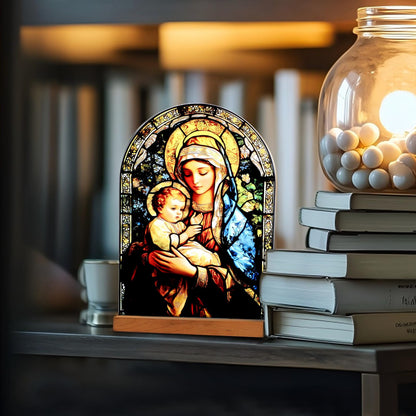 KOMI Madonna and Child Icon Virgin Mary Christ Jesus Catholic Ornament Statue Tabletop Decor Acrylic Standing Home Altar Decor Christian Gifts