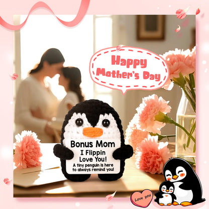 CryCarrot Mini Funny Bonus Mom Gifts for Birthday Mothers Day, Handmade Crochet Penguin for Bonus Mom from Daughter Son, BonusMom Gifts for Birthday Mother‘s Day Christmas Cute Decor