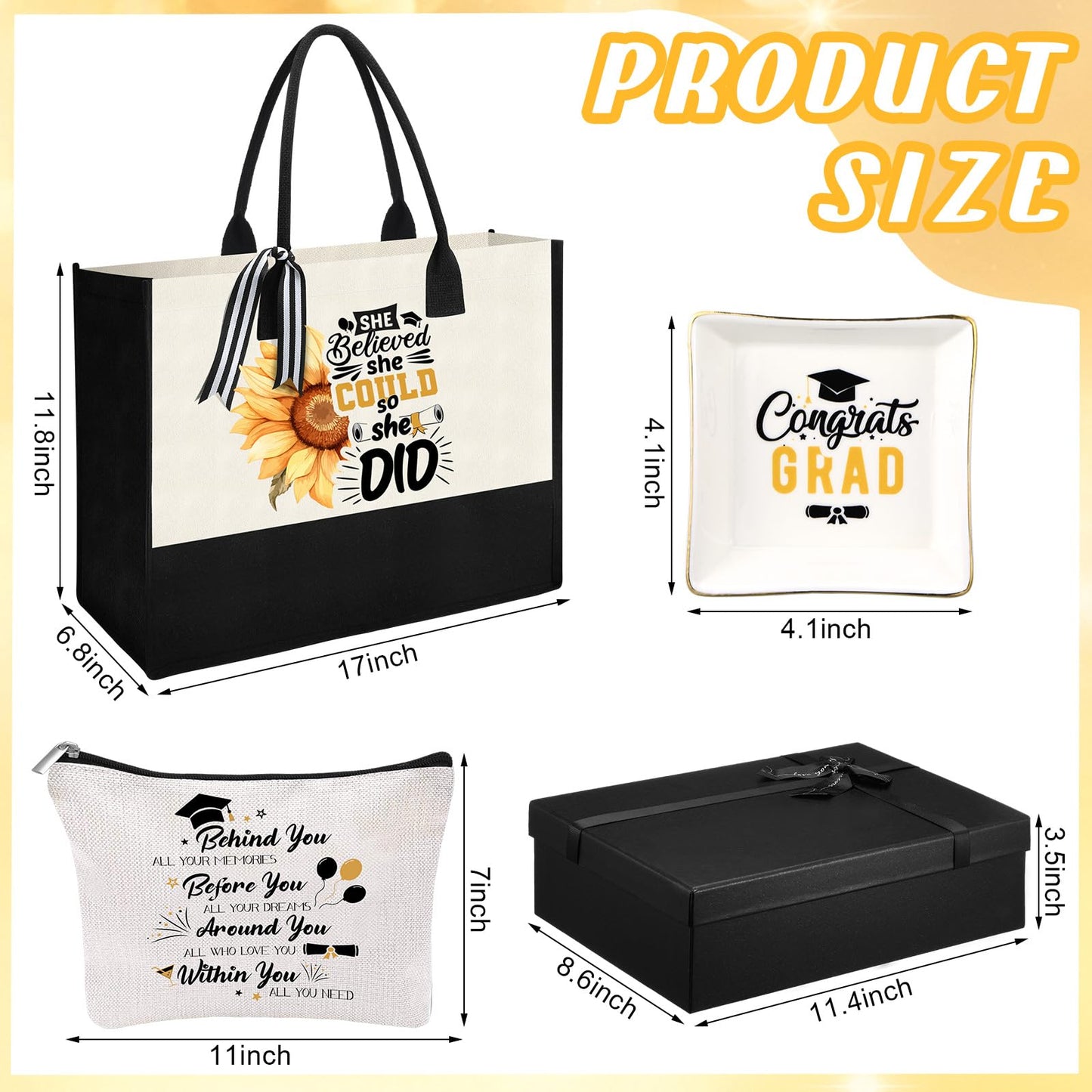 10 Pcs 2026 Graduation Gifts for Women Best College Grad Gifts Basket Master Degree Grad Gift Box Congratulations Gift for Class of 2026 College Masters Graduation(Classic,Black)