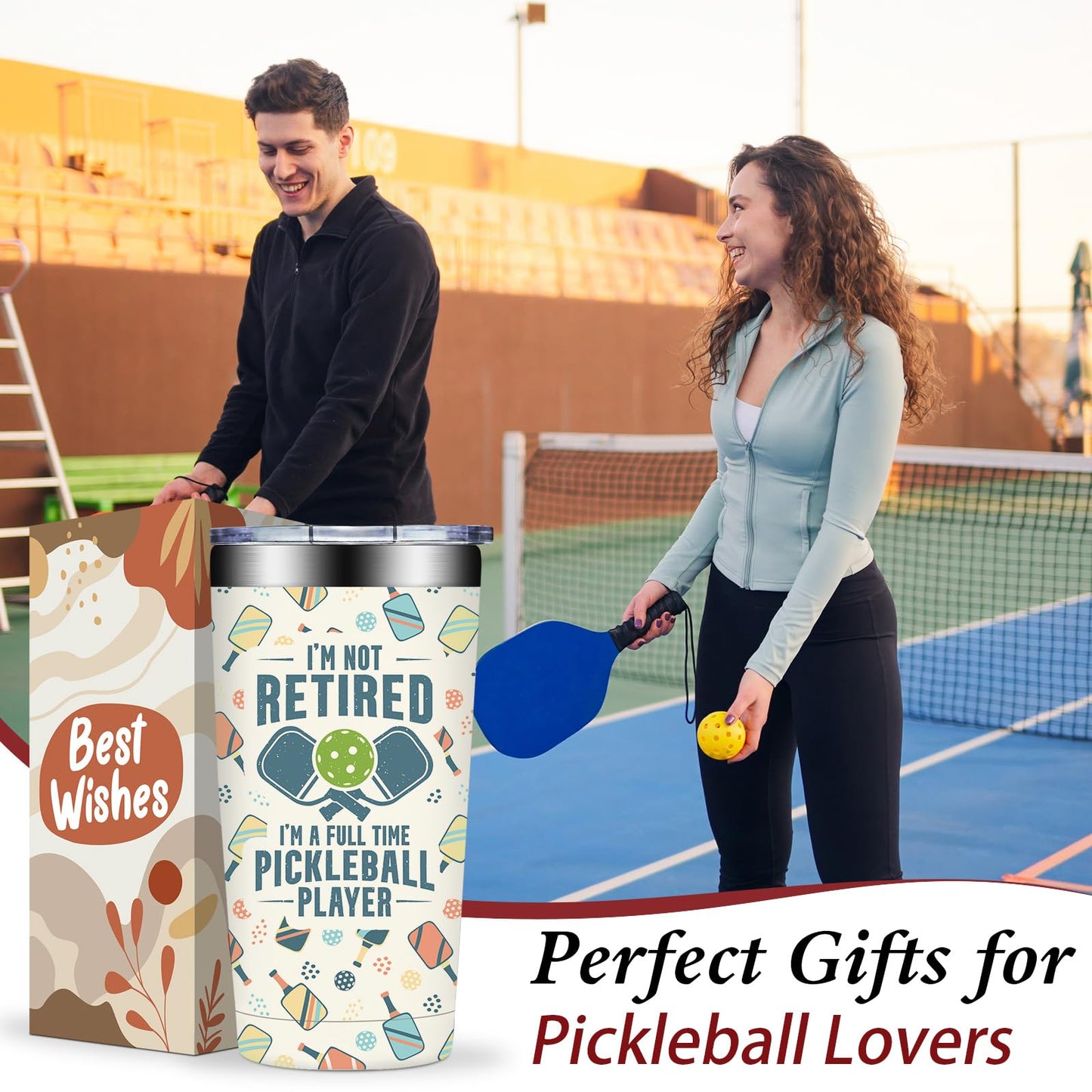 Pickleball Gifts for Women, Men - Pickle Ball Gifts for Woman - Christmas, Birthday Gifts for Pickle Ball Lovers - I'm Not Retired I'm a Full Time Pickleball Tumbler Cup 20 oz