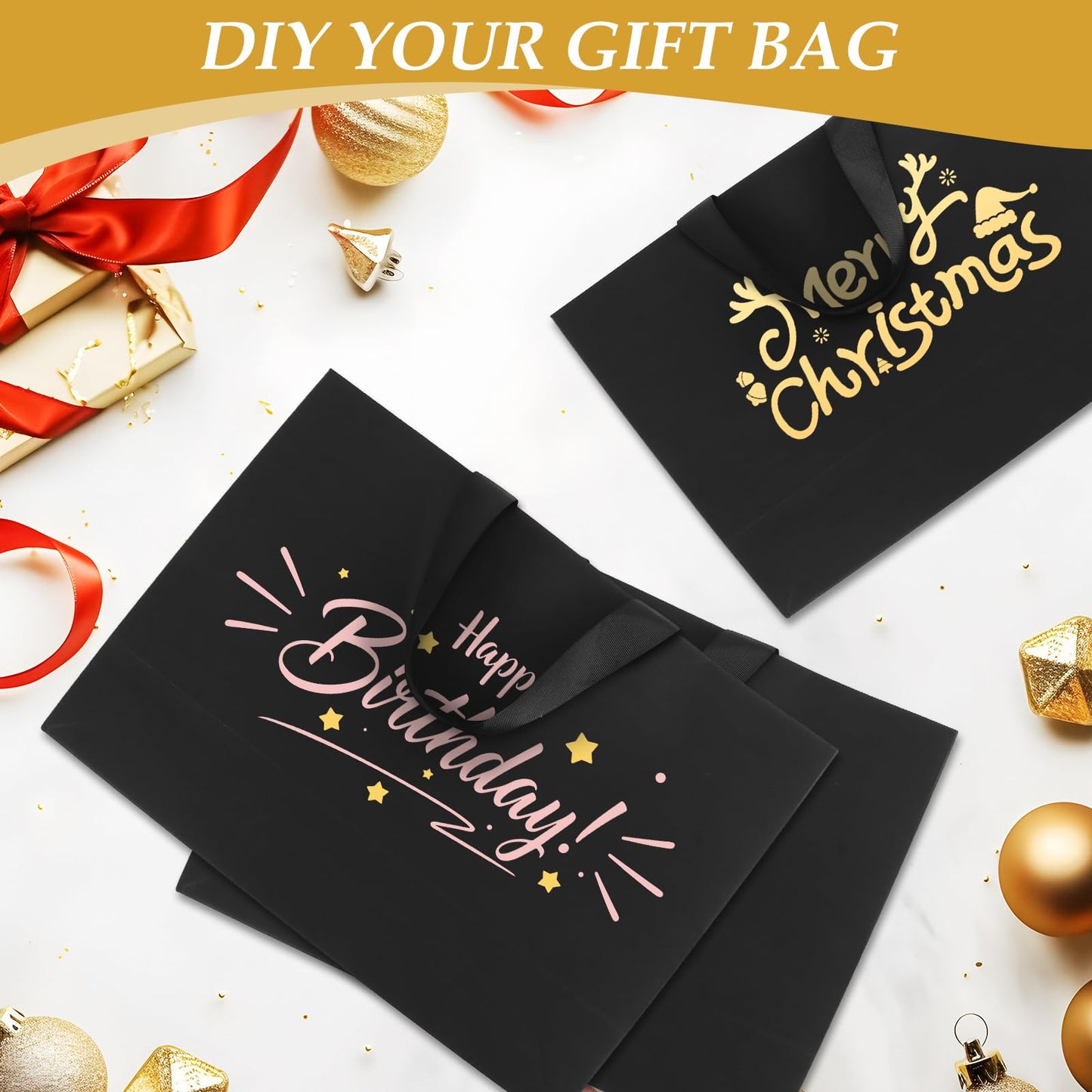Epoesch 8 Pack Black Small Gift Bags with Handles and Tissue Paper, 8x5x10 Inch Paper Bags for Men, Women, Birthdays Party, Baby Showers, Weddings, Valentine's Day, Easter, Anniversaries (Black small-8Pcs)
