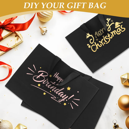 Epoesch 8 Pack Black Small Gift Bags with Handles and Tissue Paper, 8x5x10 Inch Paper Bags for Men, Women, Birthdays Party, Baby Showers, Weddings, Valentine's Day, Easter, Anniversaries (Black small-8Pcs)