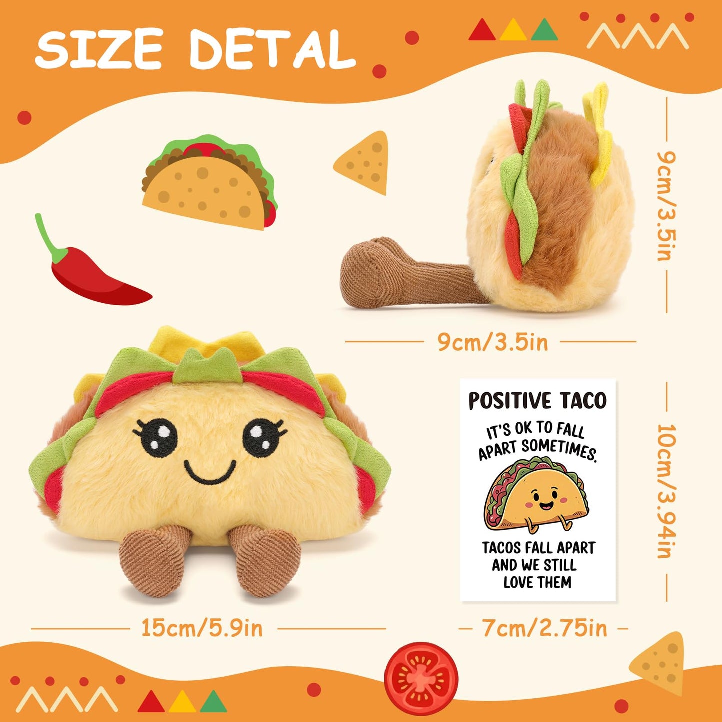 Taco Stuffed Toy with Sound, Stuffed Food Plush for Emotional Daily Support, Fun Gag Gift Positivity Idea for Birthday Coworker Office Christmas
