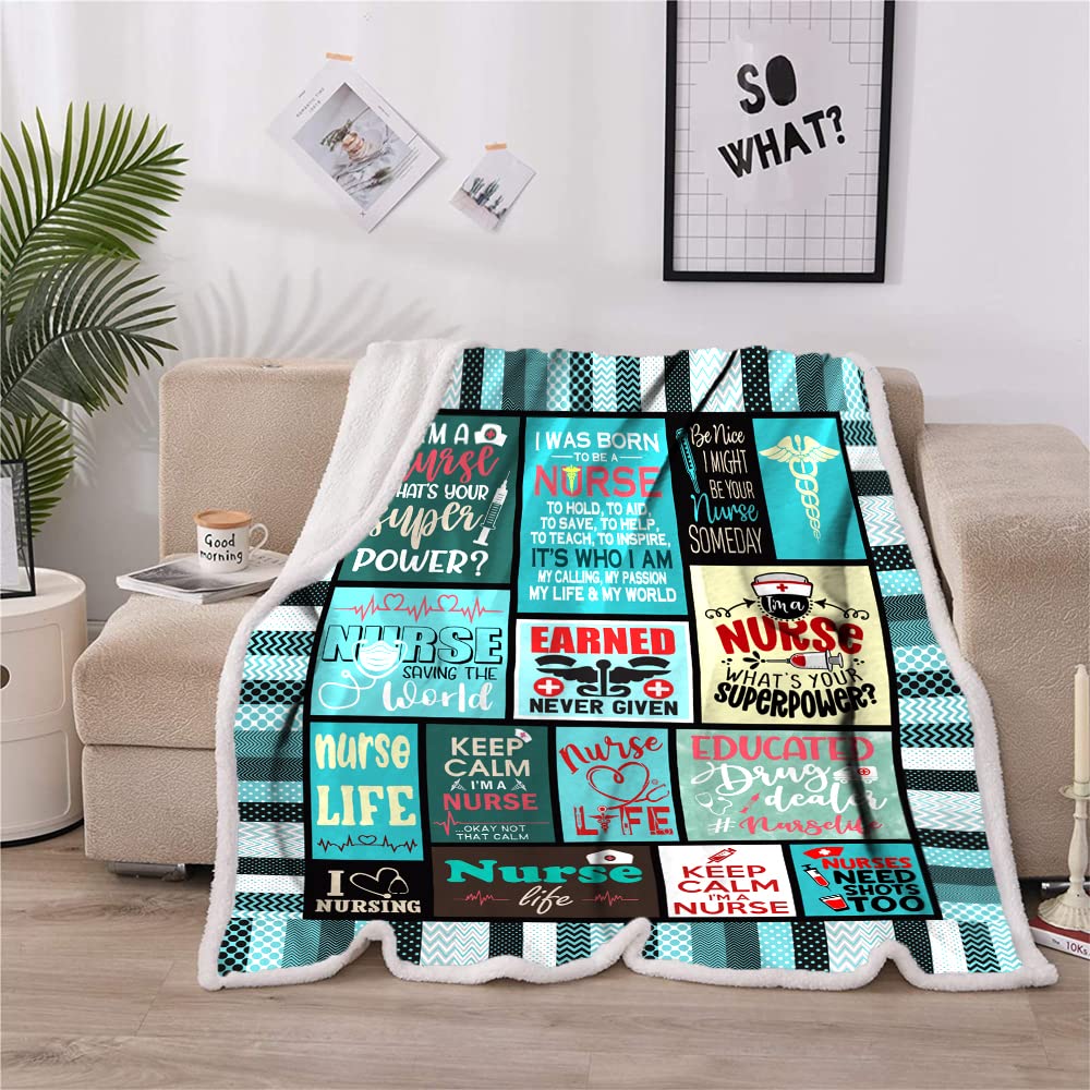 Nurse Gifts Soft Warm Nurse Gifts for Women Throw Blanket,Gifts for Nurses,Nurses Week Gifts,Soft Fluffy Sherpa Warm Throw Blankets for Bed, Office and Couch (H2,130cm x 150cm(51'' x 59''))