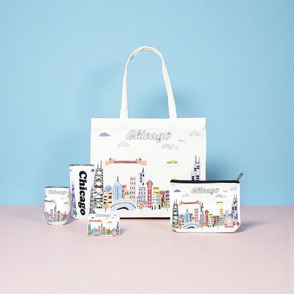 City Themed Artwork 12 Oz Tumbler Series - Designed in the USA - Vacuum Insulated Tumbler with Lids - Stainless Steel Wine Coffee Water Travel Mug, for Hot Cold Drink (Chicago)