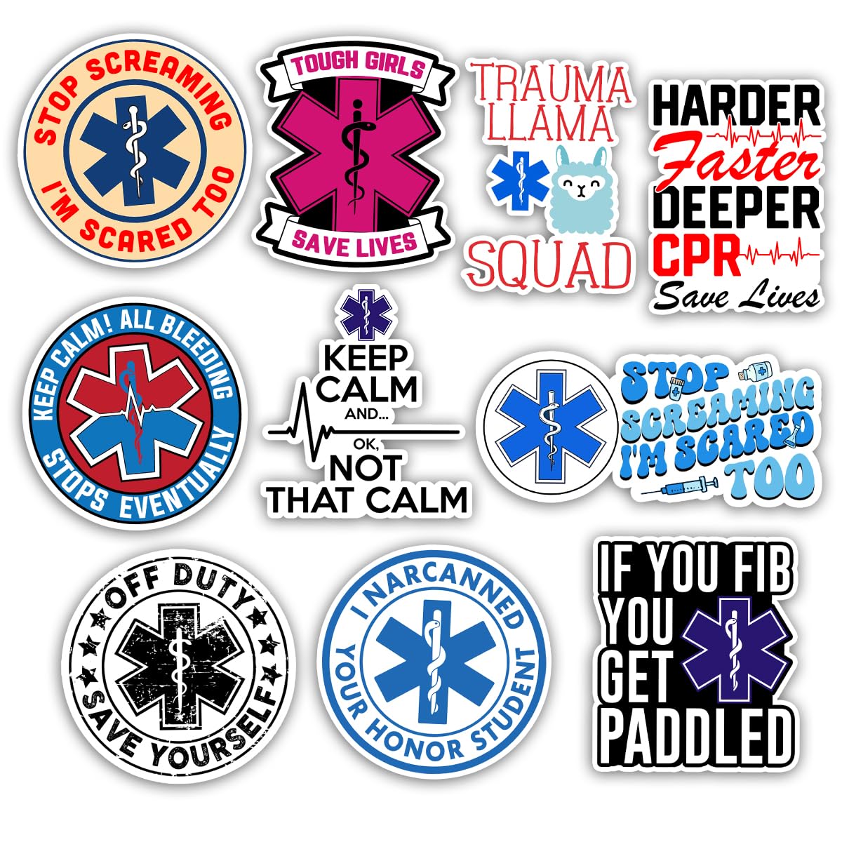 TODOLIA (10Pcs-3in) EMT EMS Sticker Pack, Funny First Responder Paramedic Sticker, Emergency Medical Technician Gift, EMS Week Decoration for Laptop Tablet Planner Water Bottle Helmet Vehicles