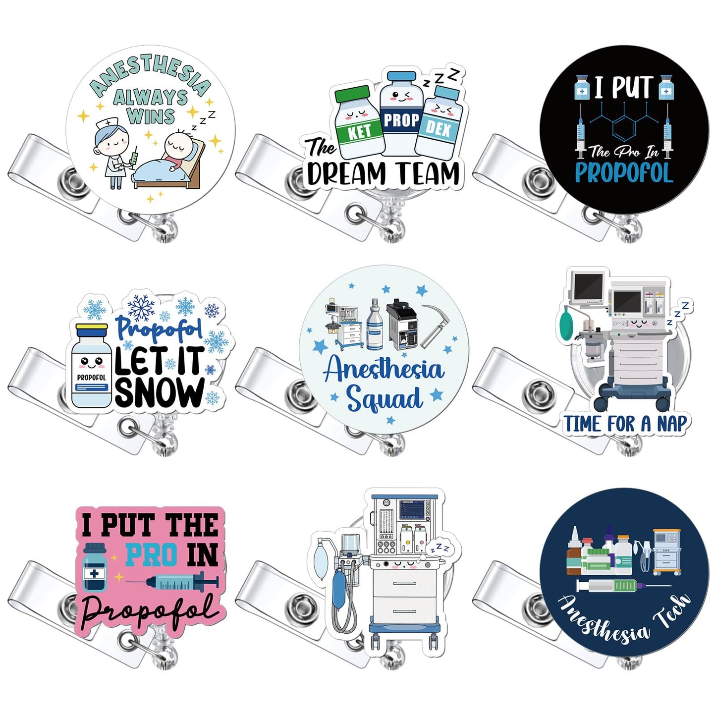 Suncalla 9 Pcs Anesthesia Badge Reel National Anesthesia Nurse Week Gifts Retractable ID Badge Holder Anesthesiology Gift for Hospital Nurses Anesthetist Doctor Anesthesiologist ICU Rn Surgical CRNA