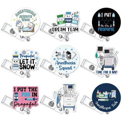 Suncalla 9 Pcs Anesthesia Badge Reel National Anesthesia Nurse Week Gifts Retractable ID Badge Holder Anesthesiology Gift for Hospital Nurses Anesthetist Doctor Anesthesiologist ICU Rn Surgical CRNA