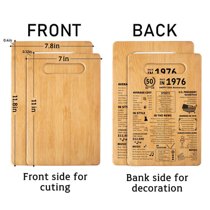 50th Wedding Anniversary Cutting Board Gifts for Women Men Marriage Gifts for Couple 1976 Poster Back In 1976 50th Anniversary Decorations 100% Organic Bamboo Pre Oiled 11"L x 7"W x 0.5"Th