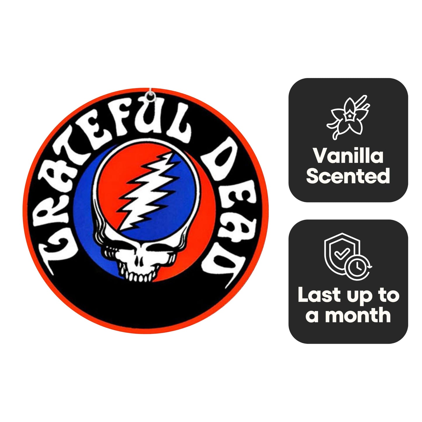 Rocksax Grateful Dead Steal Your Face Hanging Air Freshener – Long-Lasting Vanilla Car Air Freshener for Home & Office – Double-Sided Print Rock Band Memorabilia Car Fresheners
