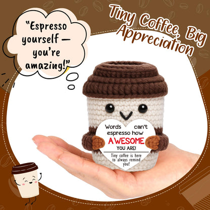OCCdesign Mini Birthday Inspirational Gifts for Women Men Cheer Up Support Handmade Crochet Coffee Gift for Coworkers Friend Teachers Nurses Stress Relief Mental Health Self Care Office Gift