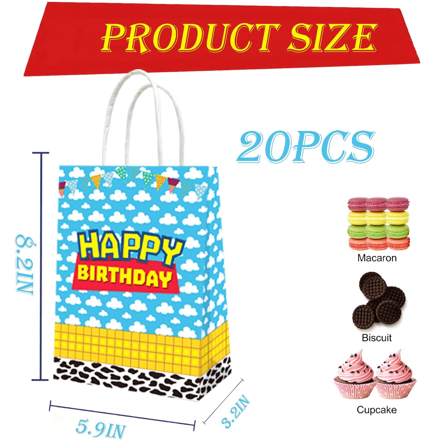 Eleventheart 20 Pcs Cartoon Birthday Decorations Blue Sky White Cloud Toy Theme Gift Bags for Boys and Girls kid party Supplies