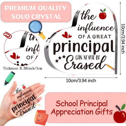 Yousoontic School Principal Appreciation Gifts for Men Women Clear Heart Acrylic Sign for Principal Holiday Present School Retirement Farewell Birthday Graduation Gifts(Influence)