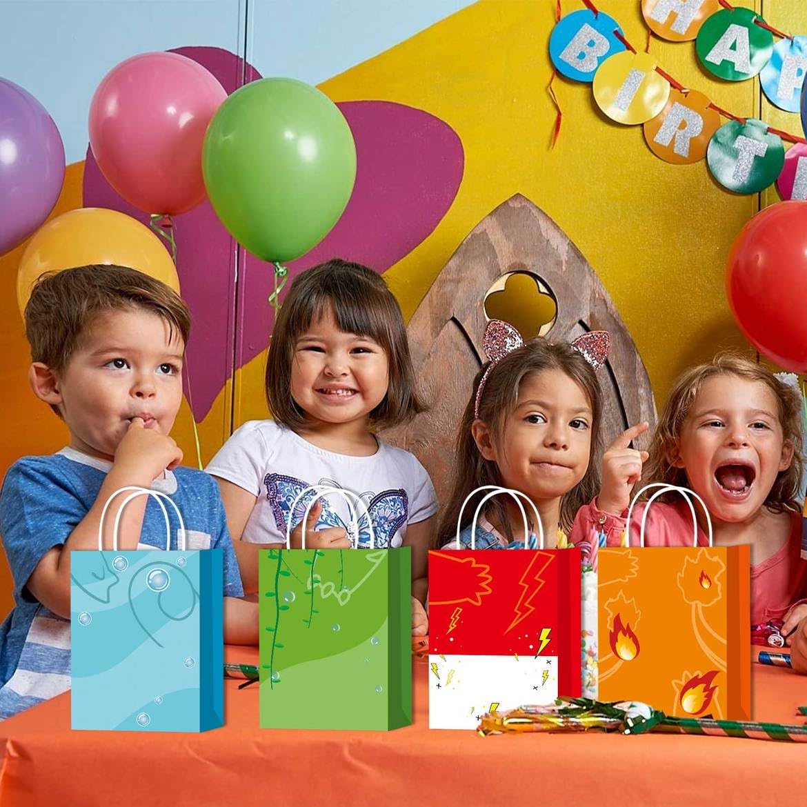 16pcs Cartoon Monster Birthday Party Bags Yellow Red Goodie Gift Bags for Kids Boys Girls Theme Birthday Party Supplies Decorations