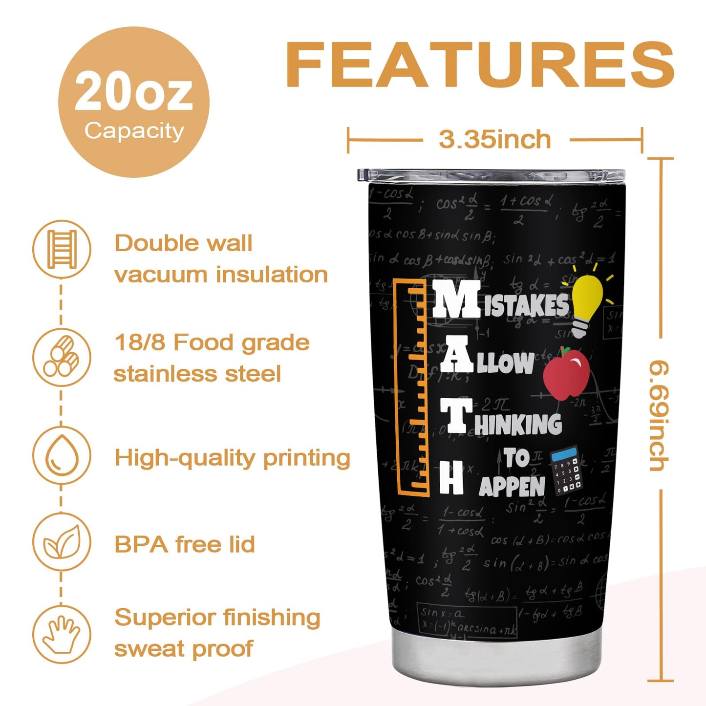 Math Teacher Tumbler - Appreciation & Birthday Gifts, 20oz Coffee Mug