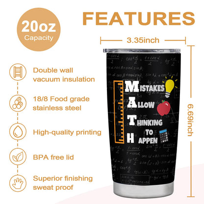 Math Teacher Tumbler - Appreciation & Birthday Gifts, 20oz Coffee Mug