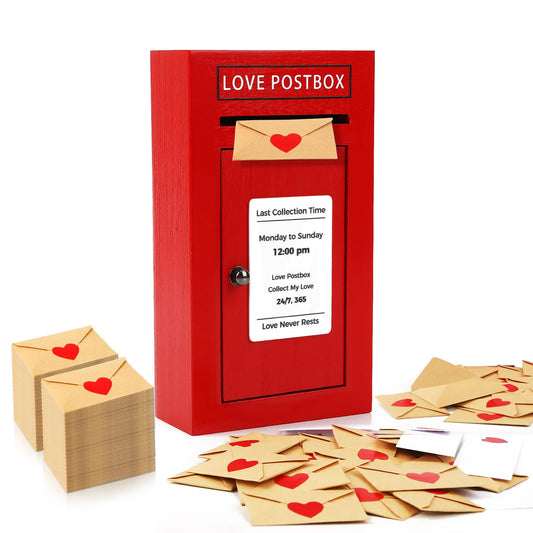 Romantic Love Postbox with 50 Mini Love Notes and Envelopes, Valentines Day Gifts for Him, Cute Valentines Gift for Husband Boyfriend, Vday LoveLetter, Long Distance Relationship Gifts