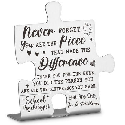 School Psychologist Appreciation Gifts, Thank You Gifts for School Psychologist Week Birthday Christmas Team Office Ornament Decor Stainless Steel Puzzle Piece Decorative Signs Plaques Ann19