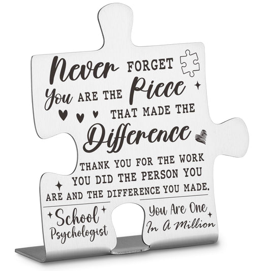 School Psychologist Appreciation Gifts, Thank You Gifts for School Psychologist Week Birthday Christmas Team Office Ornament Decor Stainless Steel Puzzle Piece Decorative Signs Plaques Ann19