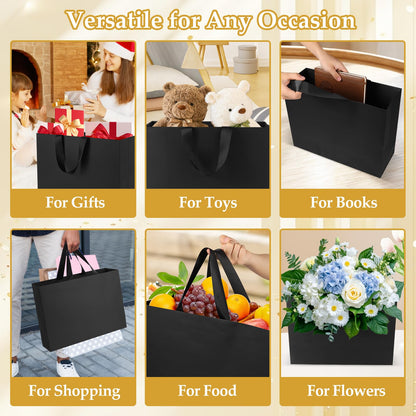 Epoesch 8 Pack Black Small Gift Bags with Handles and Tissue Paper, 8x5x10 Inch Paper Bags for Men, Women, Birthdays Party, Baby Showers, Weddings, Valentine's Day, Easter, Anniversaries (Black small-8Pcs)